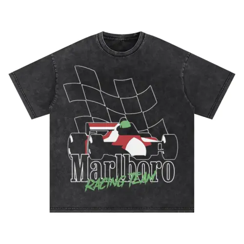 Checkered Flag Finish Oversized Acid Wash T-shirt