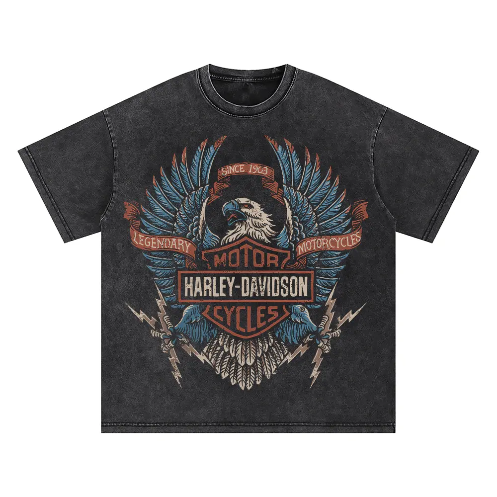 Harley Davidson Motor Wings Oversized Acid Wash T-shirt