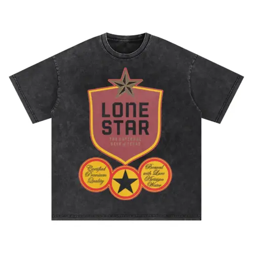 Lone Star Beer Badge Oversized Acid Wash T-shirt