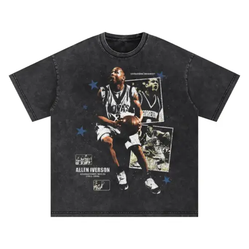 Allen Iverson 76ers Monochrome Art Oversized Acid Wash T-shirt