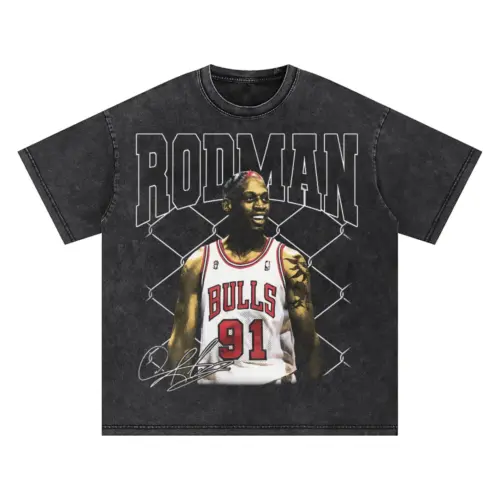 Dennis Rodman Bulls Rebound King Oversized Acid Wash T-shirt