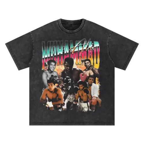 Muhammad Ali Vintage Collage Oversized Acid Wash T-shirt