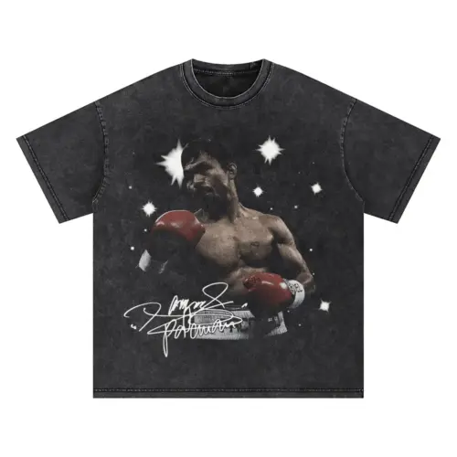 Pacquiao Signature Pose Oversized Acid Wash T-shirt
