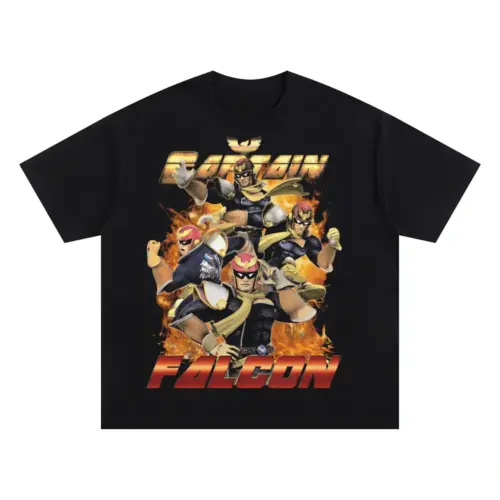 Falcon Punch Oversized Black Graphic Tee