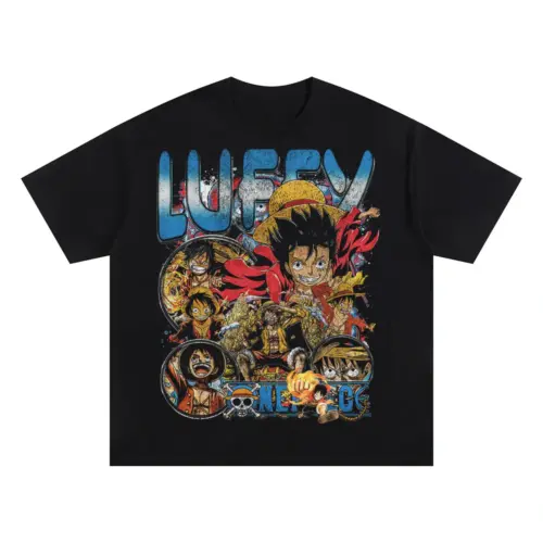 Future King Luffy Oversized Black Graphic Tee