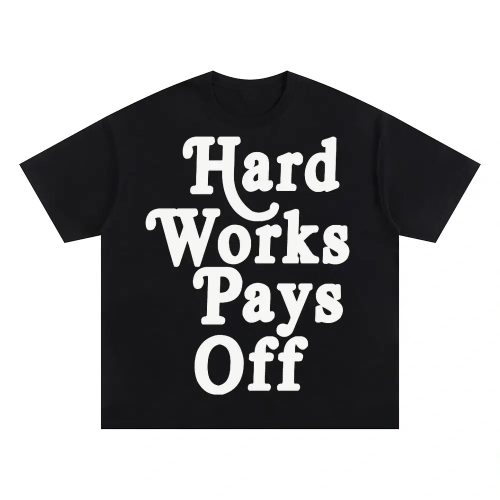 Hard Work Pays Off Oversized Black Graphic Tee