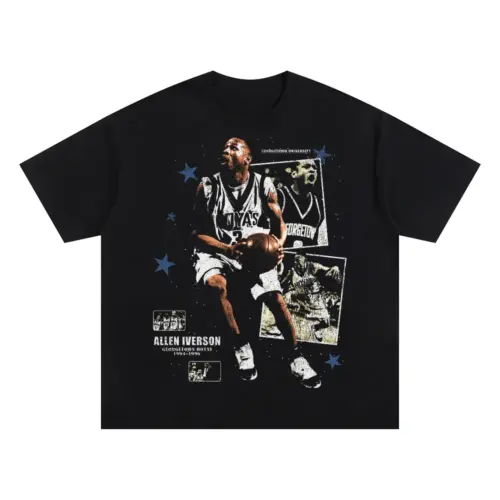 Allen Iverson 76ers Monochrome Art Oversized Black Graphic Tee