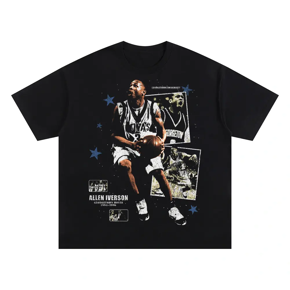 Allen Iverson 76ers Monochrome Art Oversized Black Graphic Tee
