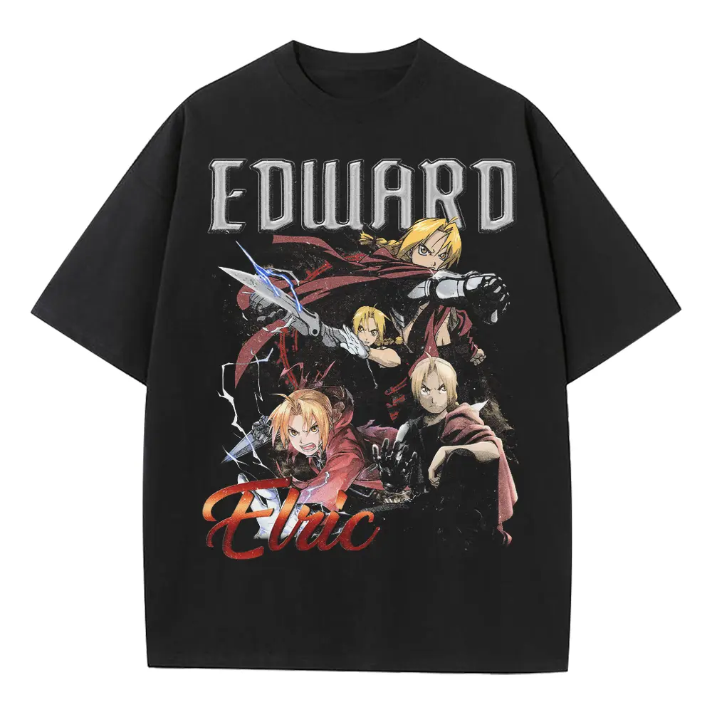 Fullmetal Alchemist Edward Heavyweight Oversized Black Graphic Tee