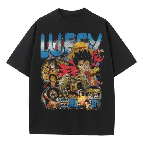 Future King Luffy Heavyweight Oversized Black Graphic Tee