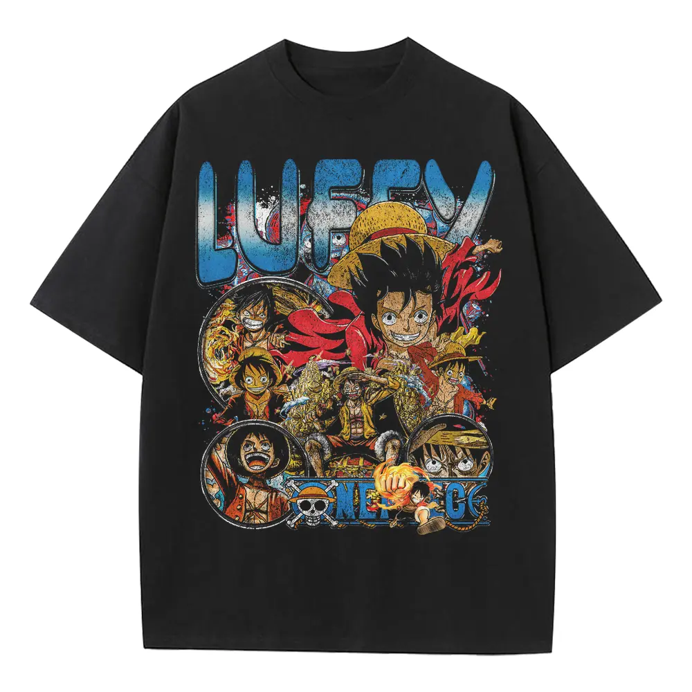Future King Luffy Heavyweight Oversized Black Graphic Tee