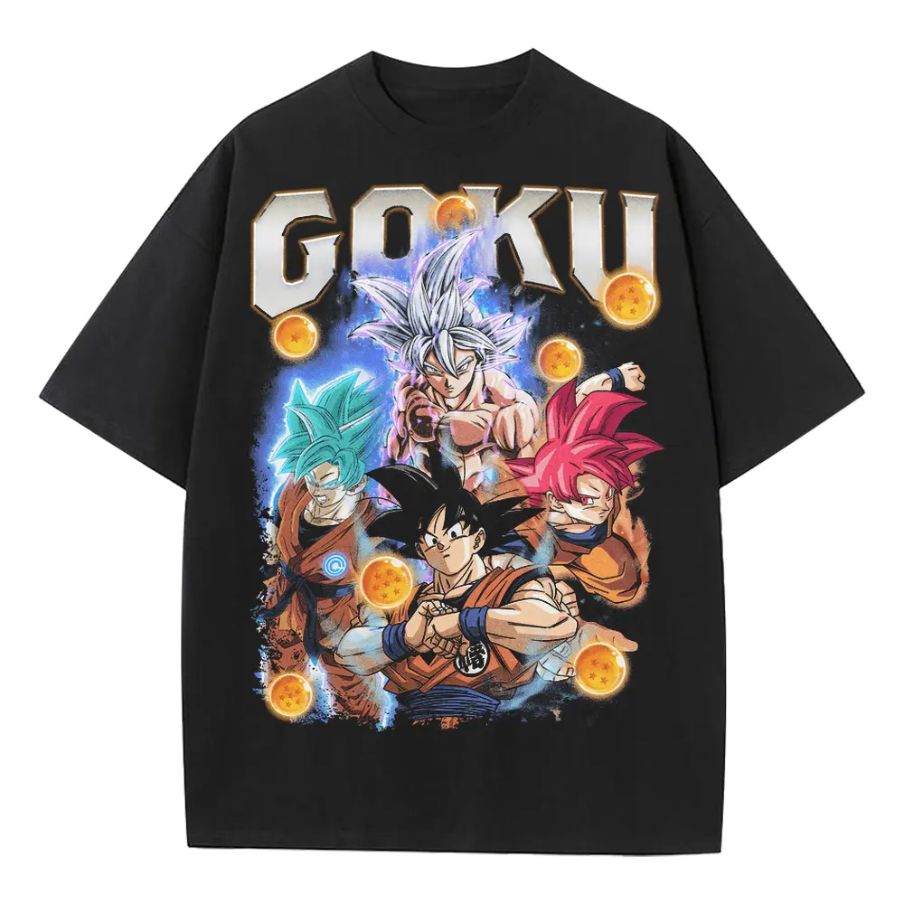 History Of Son Goku Heavyweight Oversized Black Graphic Tee