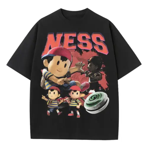 Ness And Friends Heavyweight Oversized Black Graphic Tee