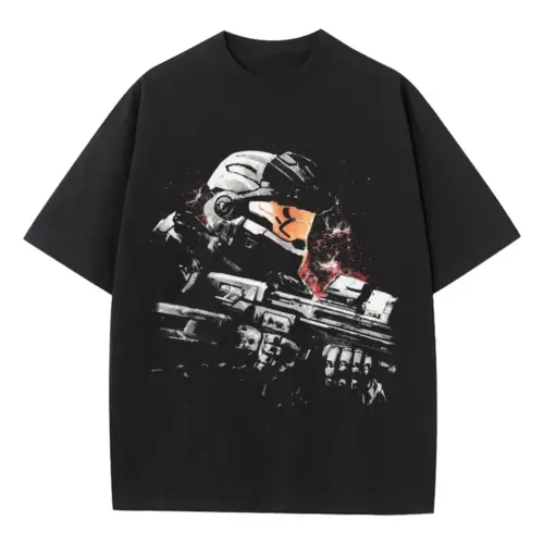 Master Chief Helmet Heavyweight Oversized Black Graphic Tee