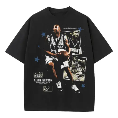 Allen Iverson 76ers Monochrome Art Heavyweight Oversized Black Graphic Tee