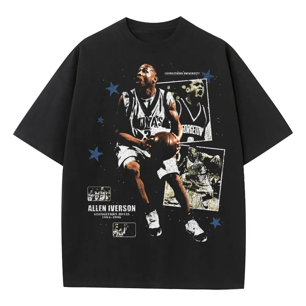 Allen Iverson 76ers Monochrome Art Heavyweight Oversized Black Graphic Tee