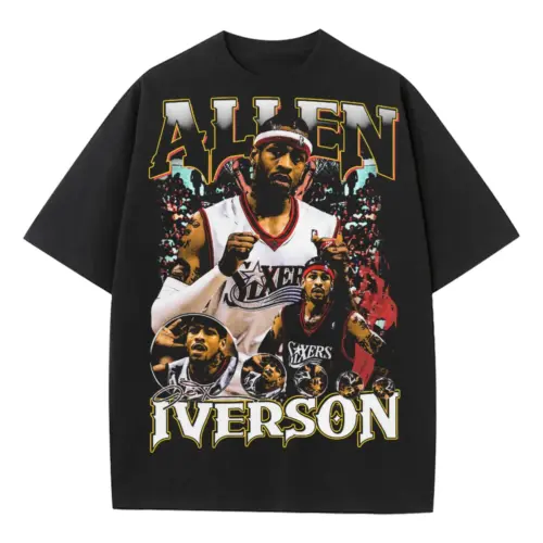 Allen Iverson The Answer In Philly Heavyweight Oversized Black Graphic Tee