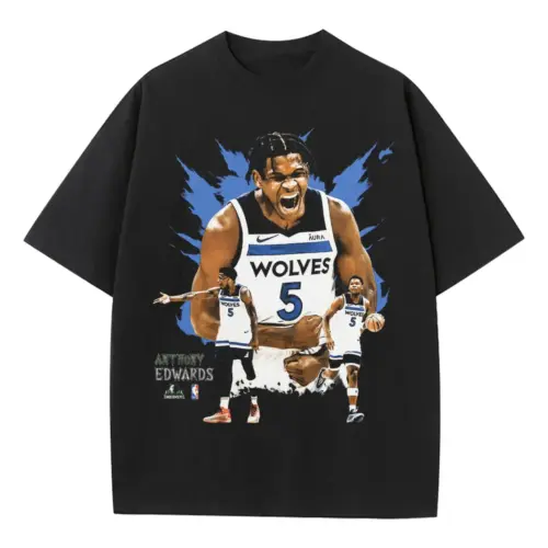Anthony Edwards Timberwolves Franchise Star Heavyweight Oversized Black Graphic Tee