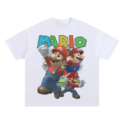 Mario Let's A Go Oversized White Graphic Tee