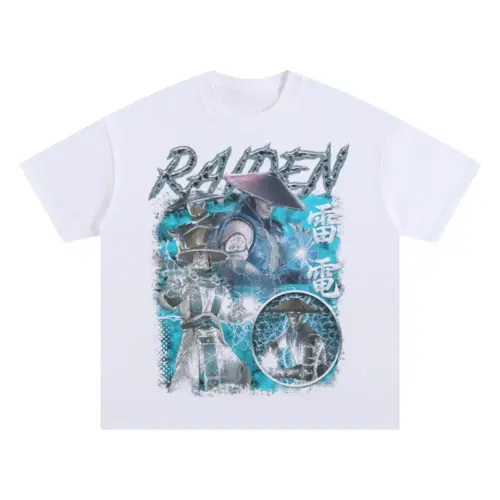 Raiden God Of Thunder Oversized White Graphic Tee