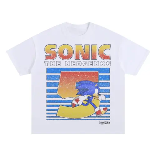 Sonic Retro Wave Oversized White Graphic Tee
