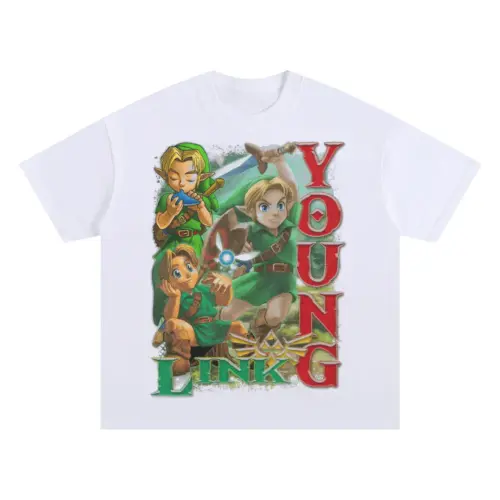 Young Link Hero Of Time Oversized White Graphic Tee