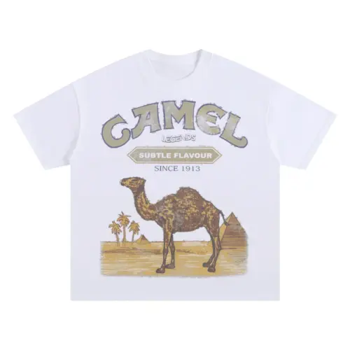 Camel Desert Journey Oversized White Graphic Tee