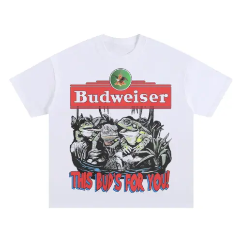 Budweiser Frogs On Tap Oversized White Graphic Tee
