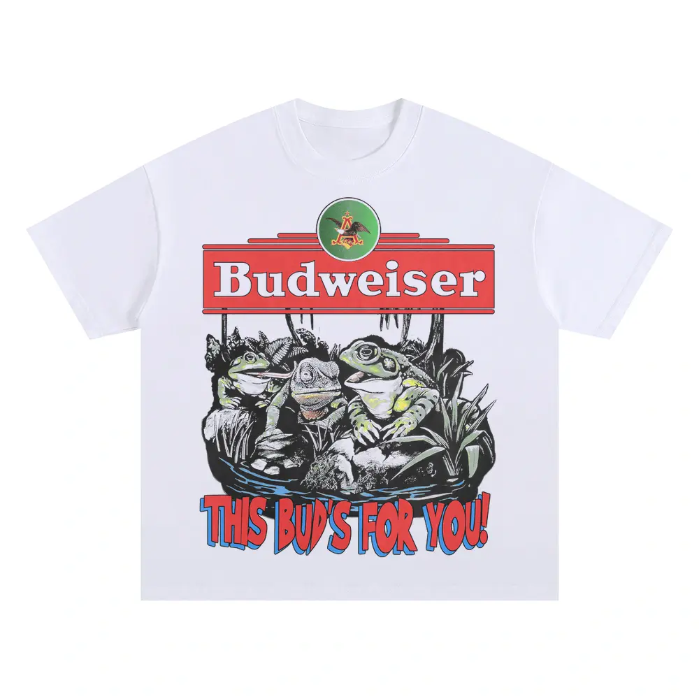 Budweiser Frogs On Tap Oversized White Graphic Tee