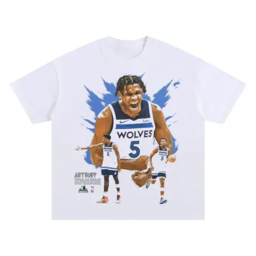 Anthony Edwards Timberwolves Star Oversized White Graphic Tee