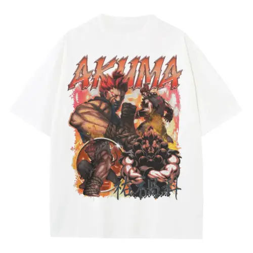 Akuma Raging Demon Heavyweight Oversized White Graphic Tee