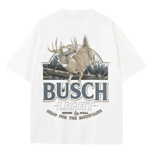Busch Light Antler Call Heavyweight Oversized White Graphic Tee