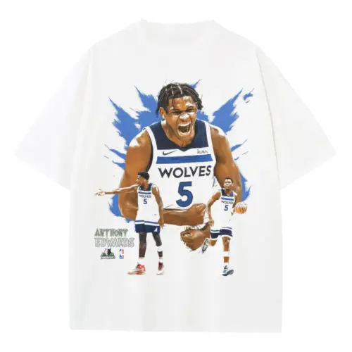 Anthony Edwards Timberwolves Star Heavyweight Oversized White Graphic Tee