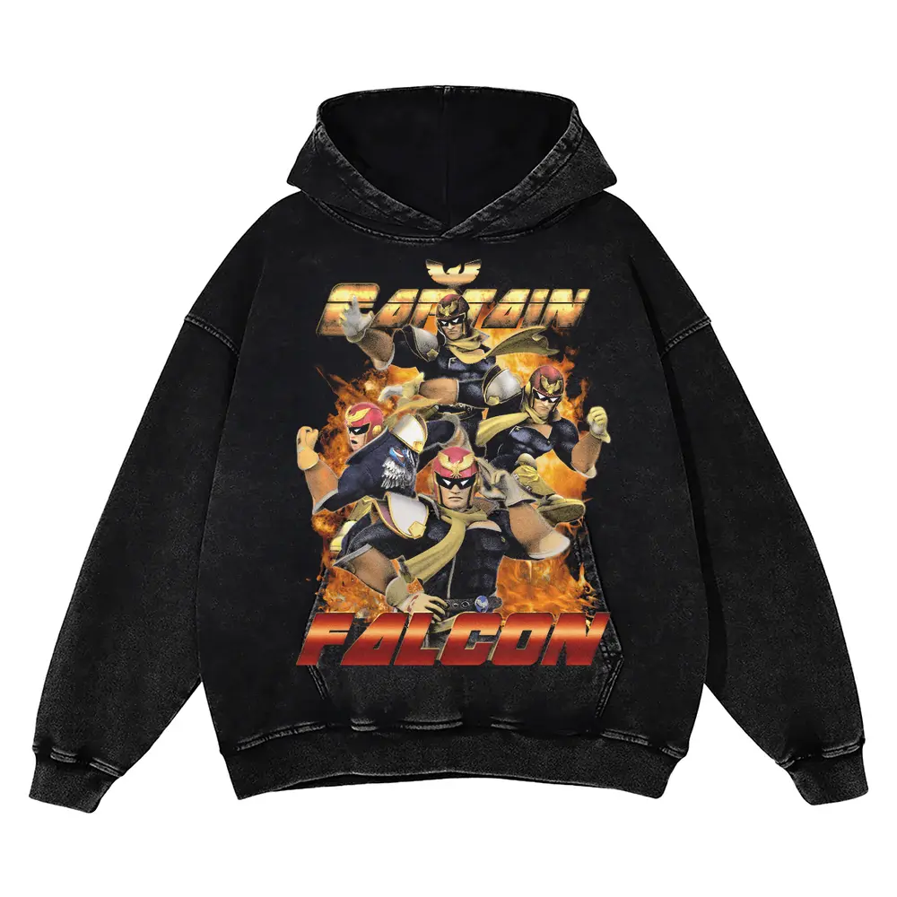 Falcon Punch Acid Wash Oversized Hoodie