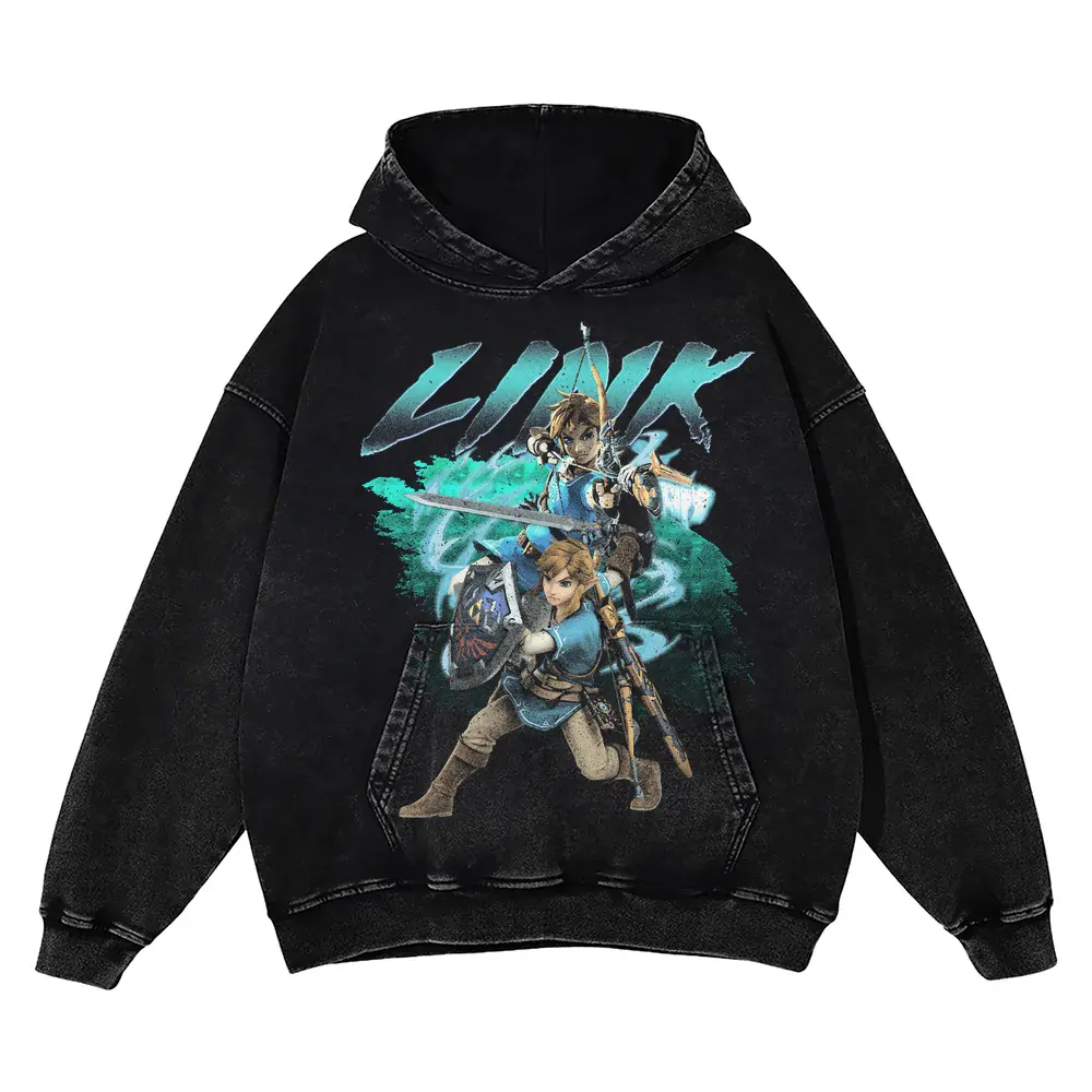 Hero Of Hyrule Acid Wash Oversized Hoodie