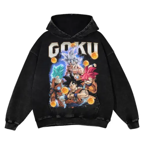 History Of Son Goku Acid Wash Oversized Hoodie