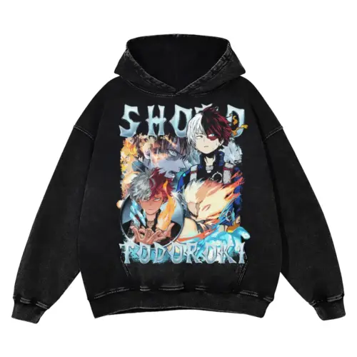 Half Cold Half Hot Hero Acid Wash Oversized Hoodie