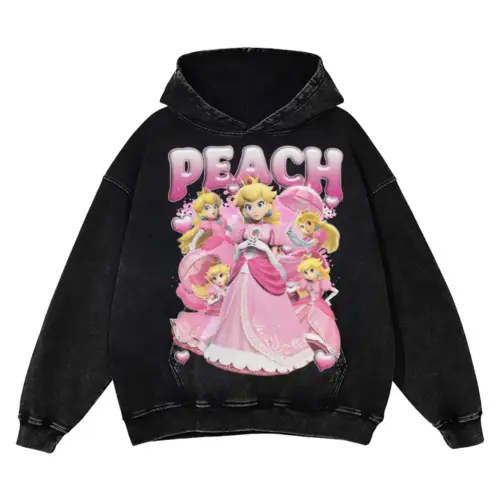 Mushroom Kingdom Royalty Acid Wash Oversized Hoodie