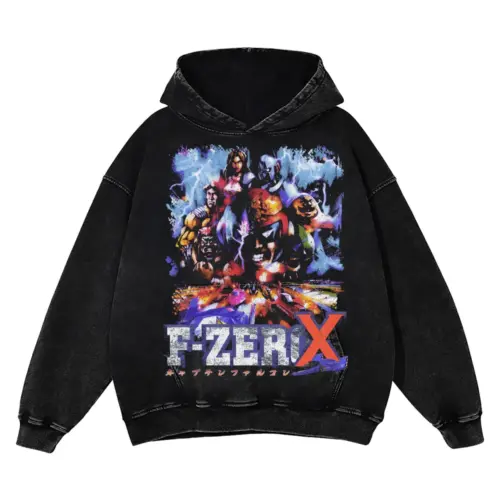 F Zero X Racers Acid Wash Oversized Hoodie