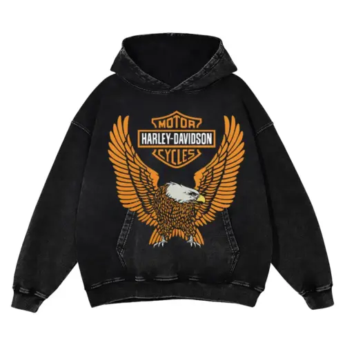 Harley Davidson Eagle Shield Acid Wash Oversized Hoodie