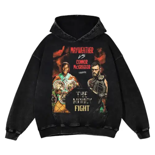 The Money Fight Poster Acid Wash Oversized Hoodie