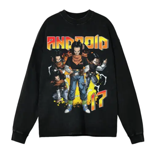 Cell Saga Androids Acid Wash Oversized Long Sleeve Shirt
