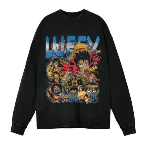 Future King Luffy Acid Wash Oversized Long Sleeve Shirt