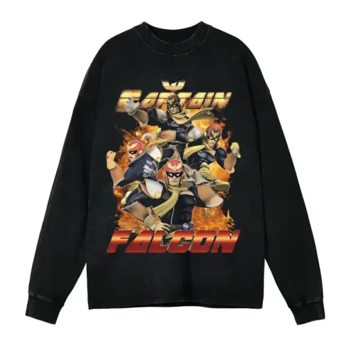 Falcon Punch Acid Wash Oversized Long Sleeve Shirt