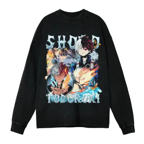 Half Cold Half Hot Hero Acid Wash Oversized Long Sleeve Shirt