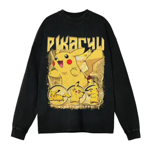 I Choose You Pikachu Acid Wash Oversized Long Sleeve Shirt