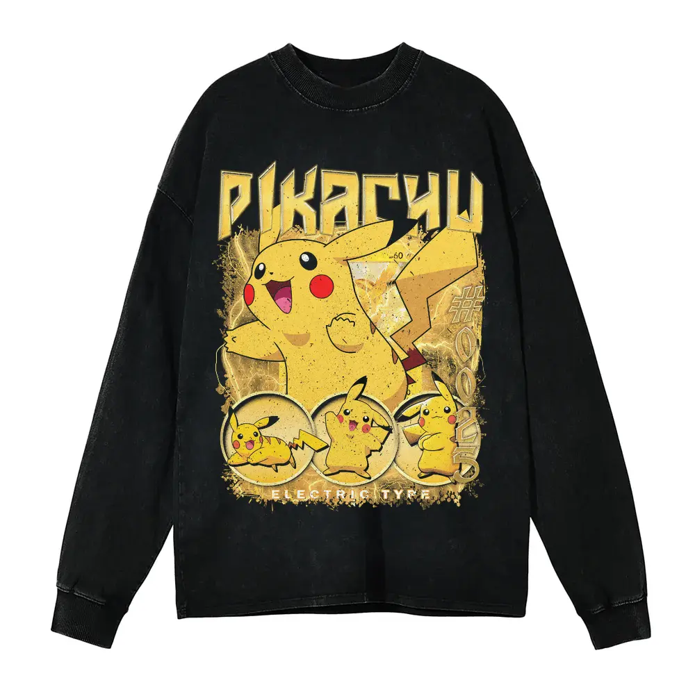 I Choose You Pikachu Acid Wash Oversized Long Sleeve Shirt