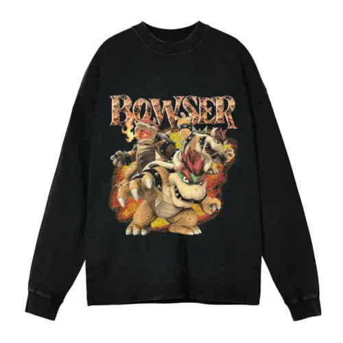 King Of The Koopas Acid Wash Oversized Long Sleeve Shirt