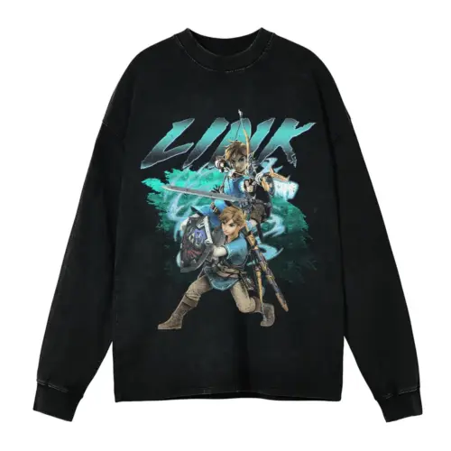 Hero Of Hyrule Acid Wash Oversized Long Sleeve Shirt