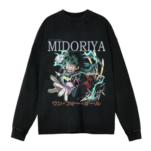 Inheritor Of One For All Acid Wash Oversized Long Sleeve Shirt